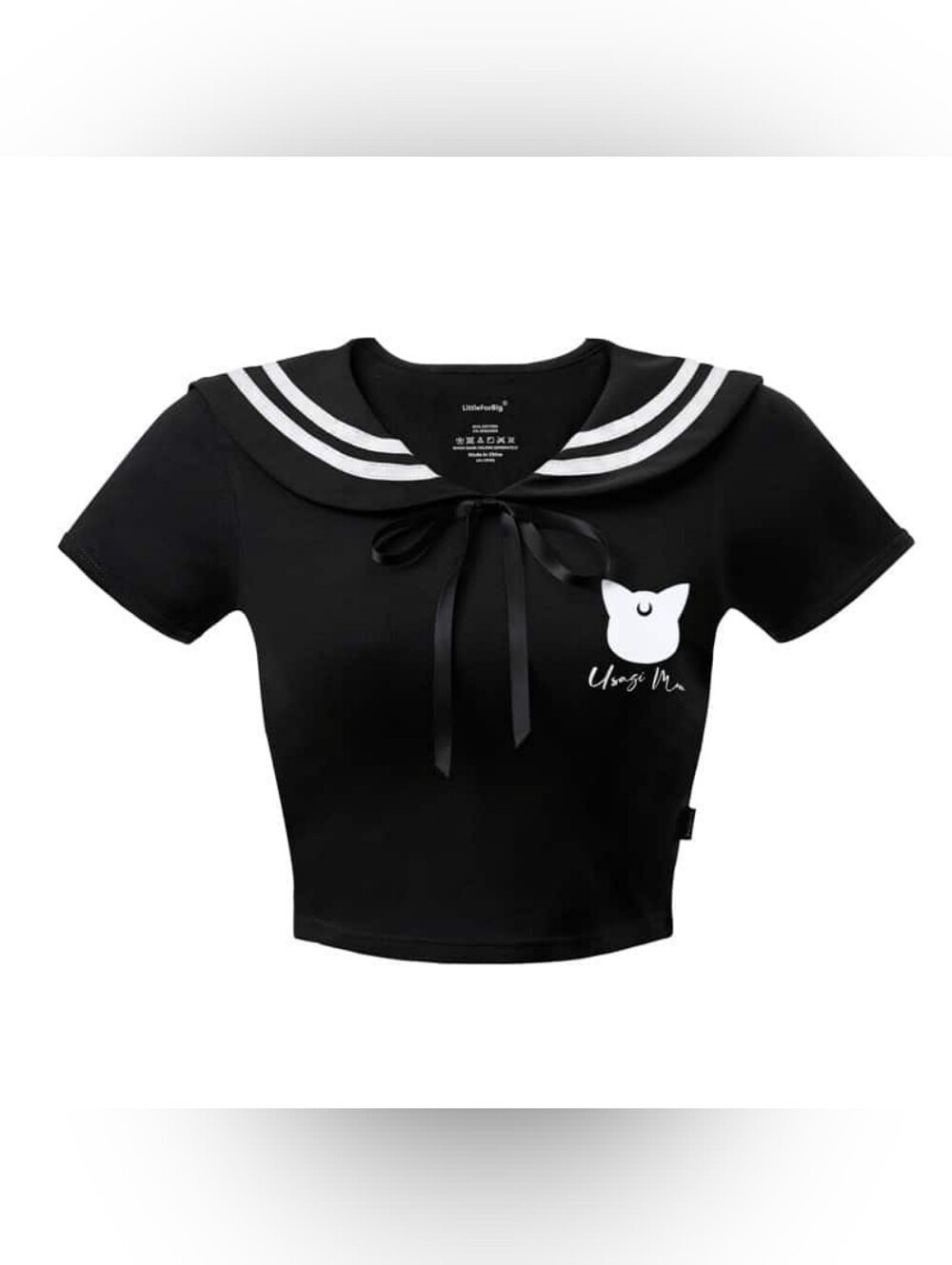 4X Black Usagi Moon Sailor Collar Crop Top
